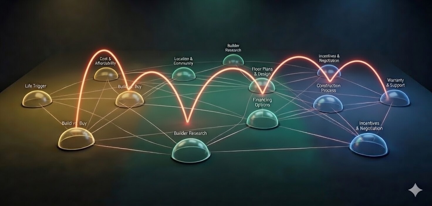 The New Buyer Journey — buyers bounce between decision clusters instead of moving linearly